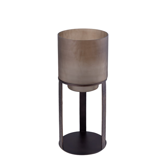 Benae Bronzen Glazen Vloerwindlicht Met Ijzeren Standaard S 64x26x26 cm