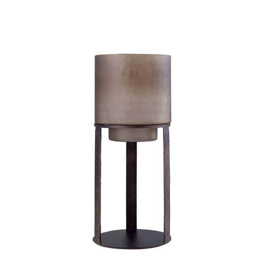 Benae Bronzen Glazen Vloerwindlicht Met Ijzeren Standaard S 64x26x26 cm