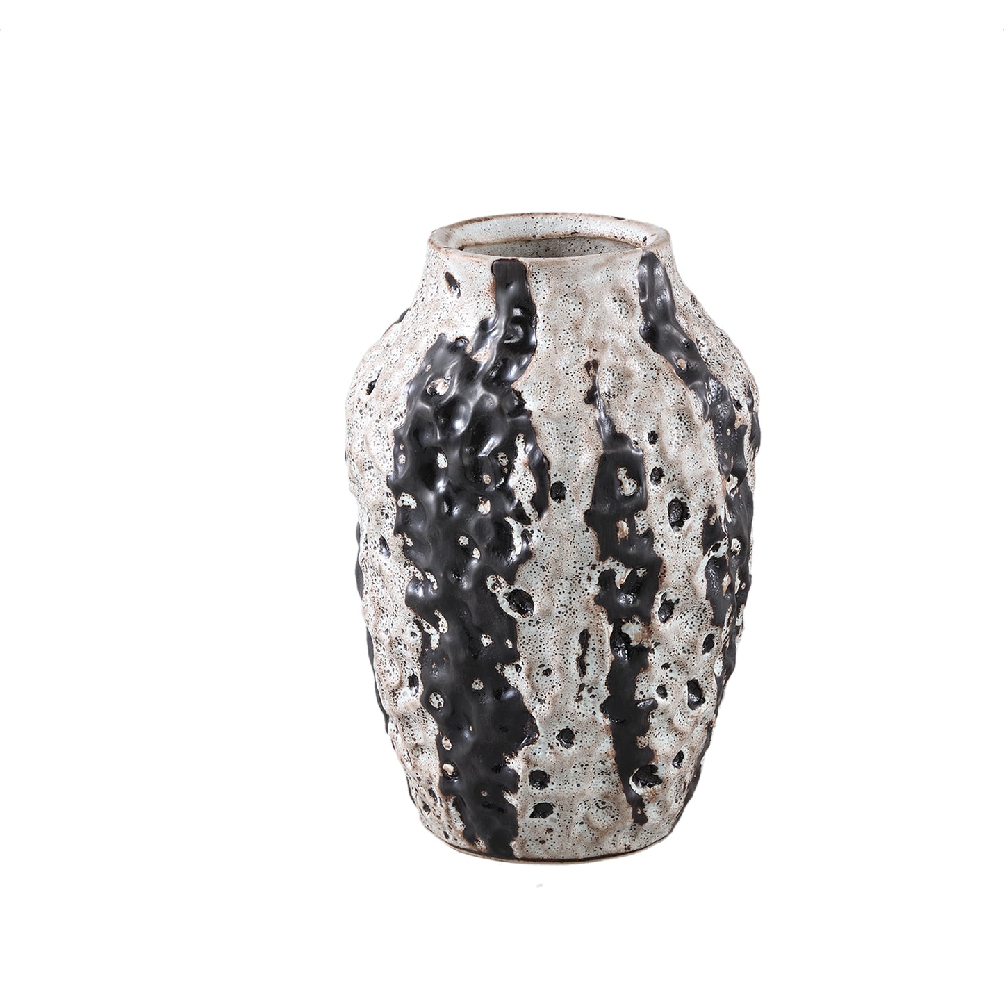 Jayco Brown Ceramic Glazed Pot Stripes Round M