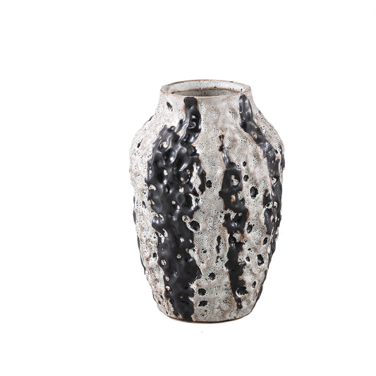 Jayco Brown Ceramic Glazed Pot Stripes Round M
