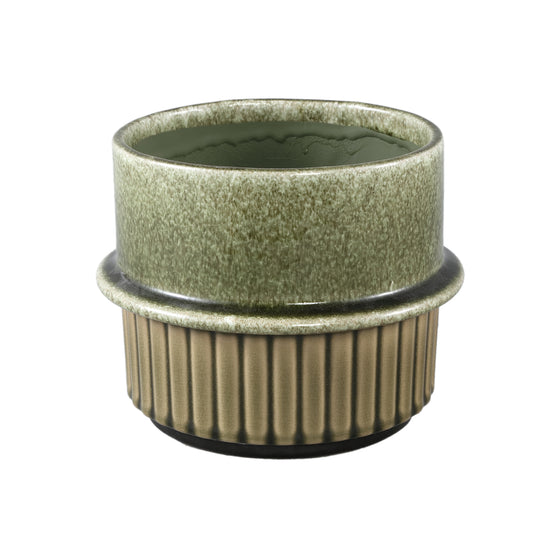 Shaunny Green Ceramic Round Pot Half Ribbed L