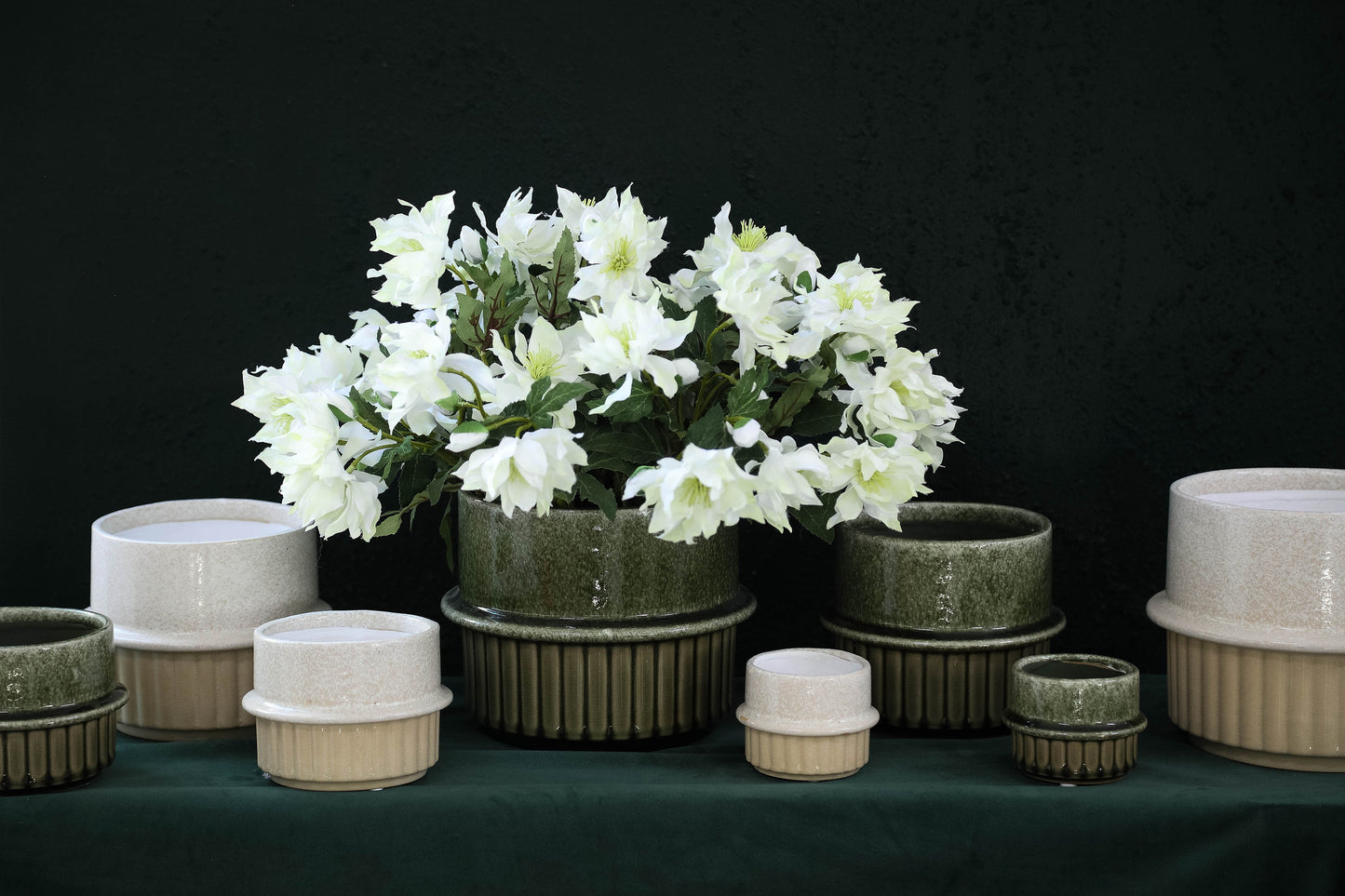 Shaunny Green Ceramic Round Pot Half Ribbed L