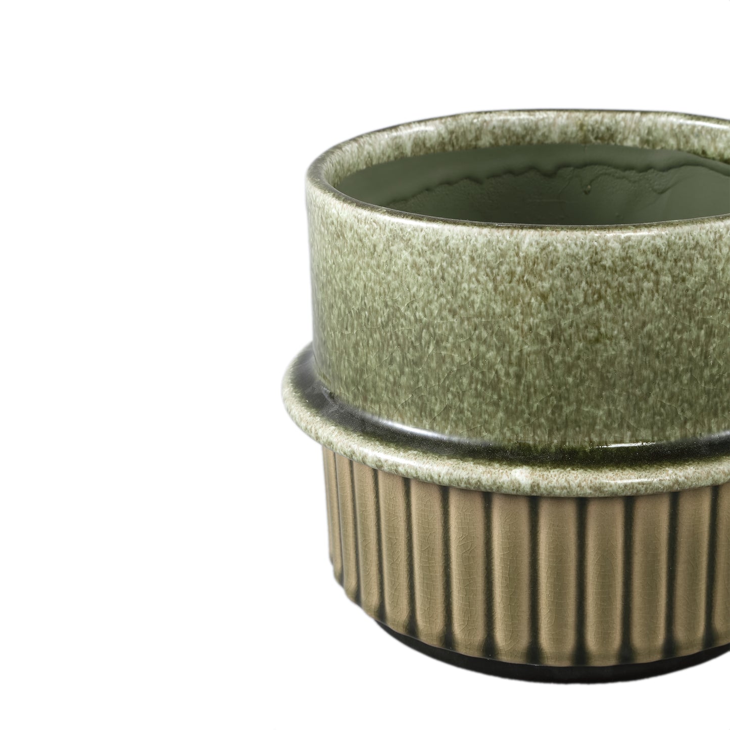 Shaunny Green Ceramic Round Pot Half Ribbed L