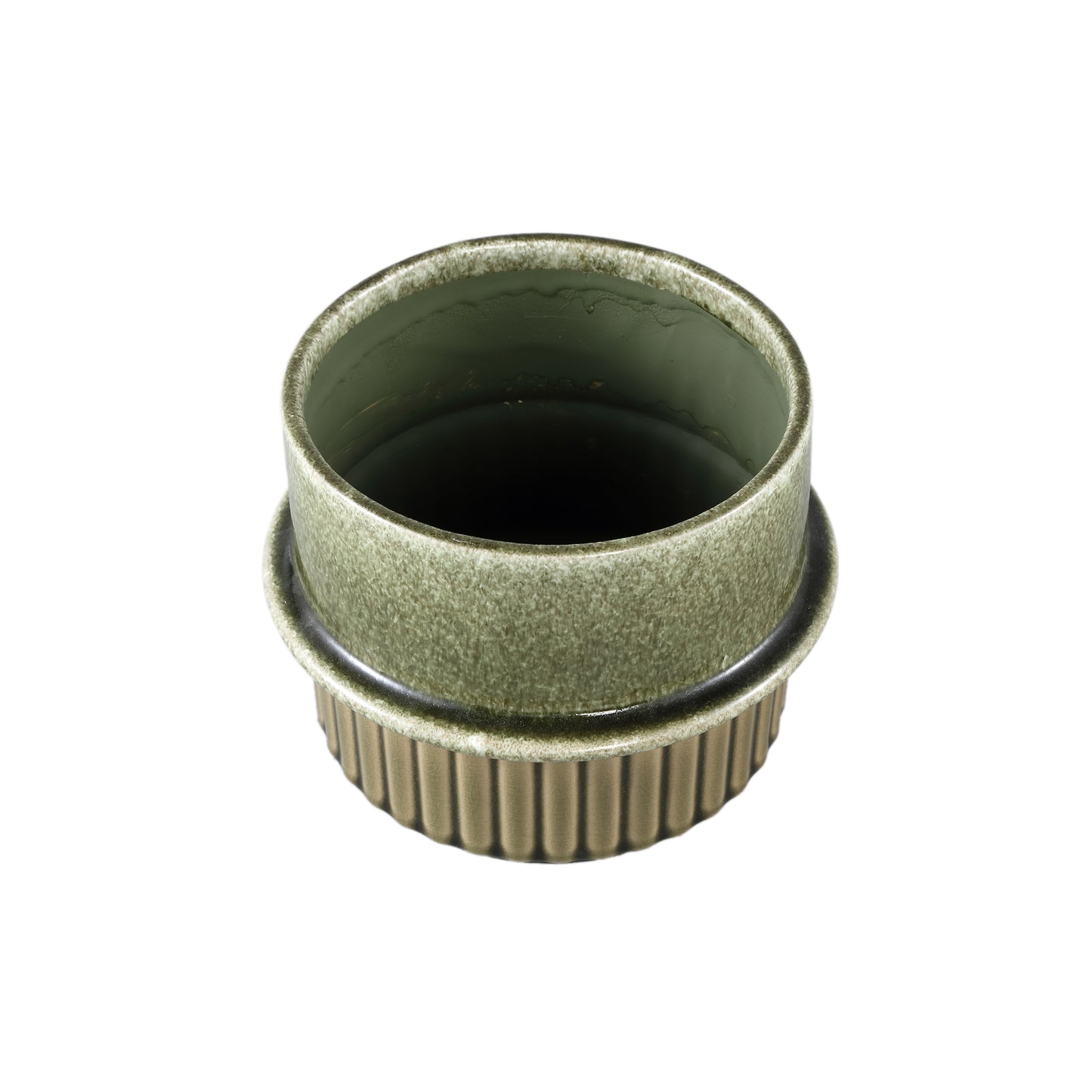 Shaunny Green Ceramic Round Pot Half Ribbed L