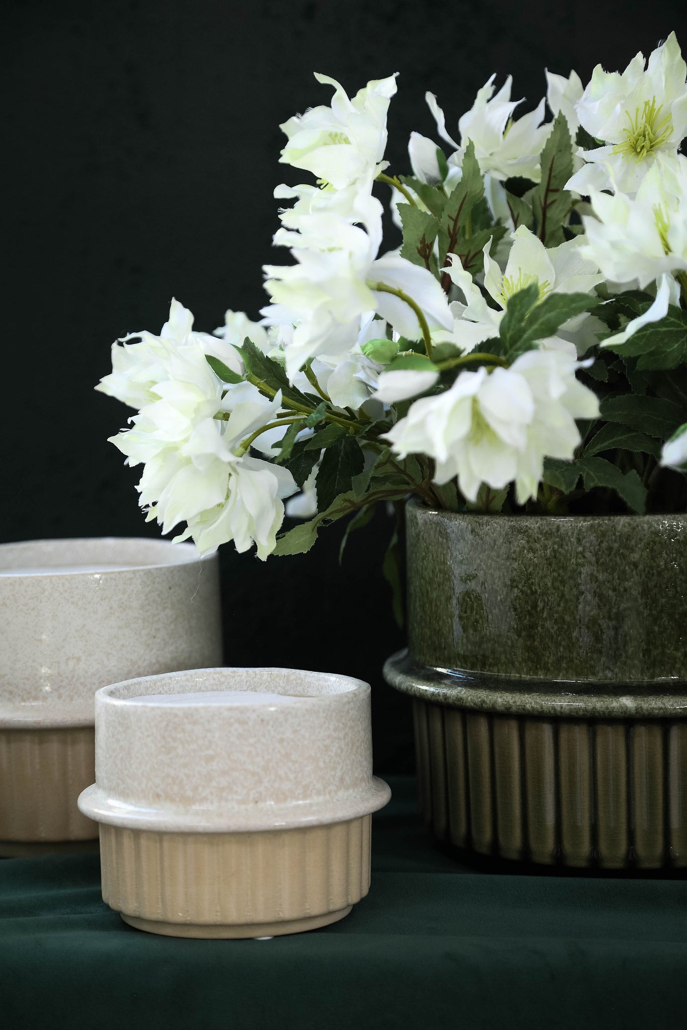 Shaunny Green Ceramic Round Pot Half Ribbed L