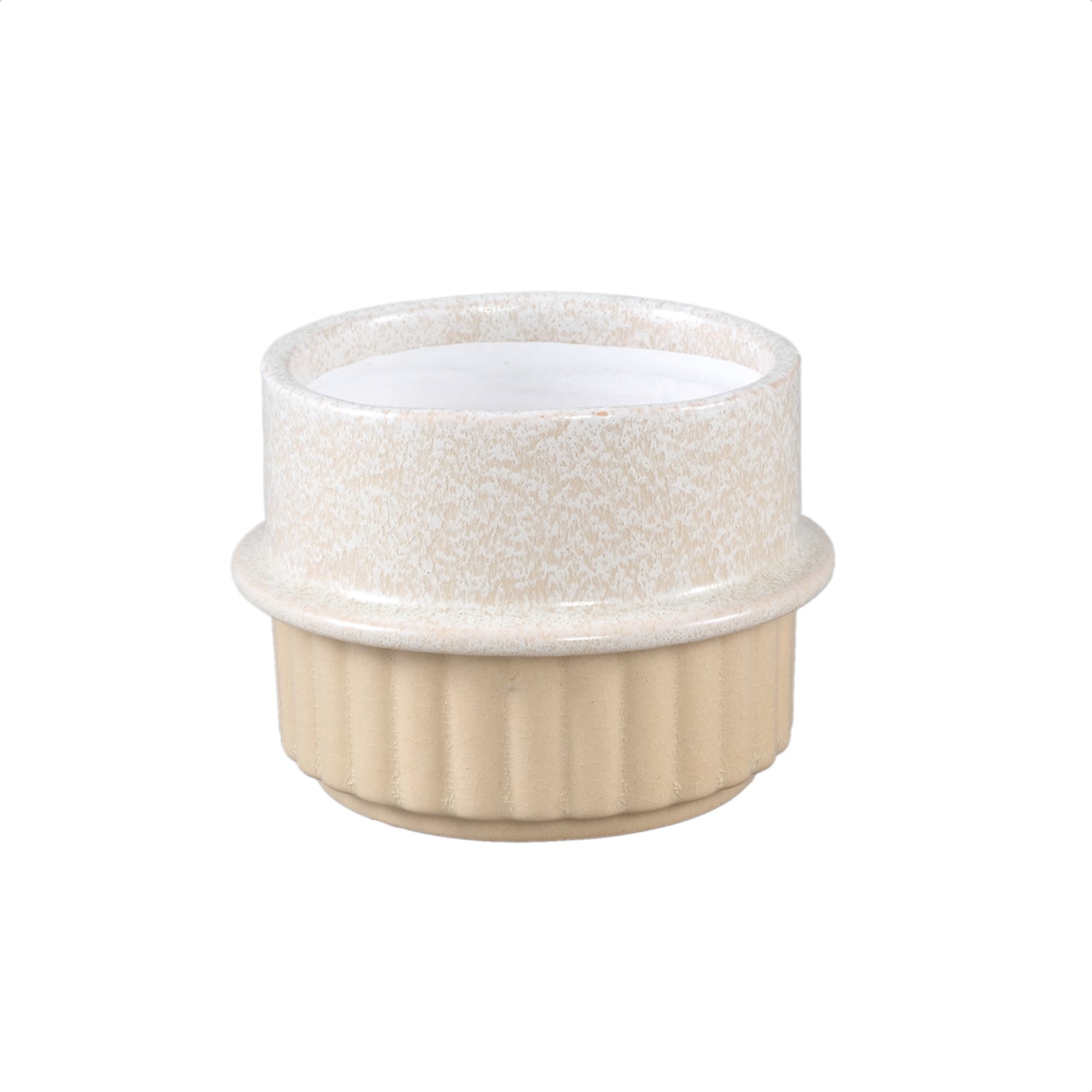 Shaunny Crème Keramische Pot Rond Half Geribbeld S - Set van 12 9x12.5x12.5 cm