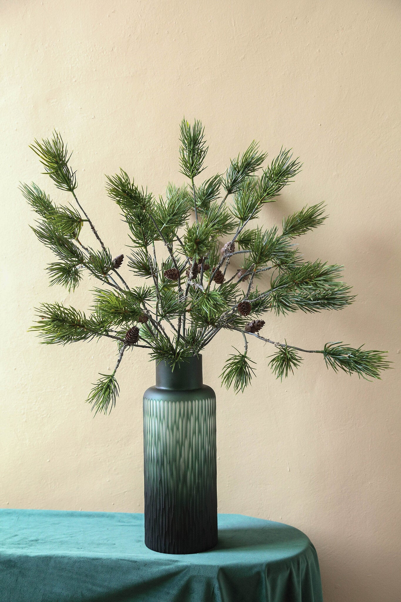 Twig Plant Groene Dennen Spray Met Dennenappels - Set van 12 95x43x32 cm