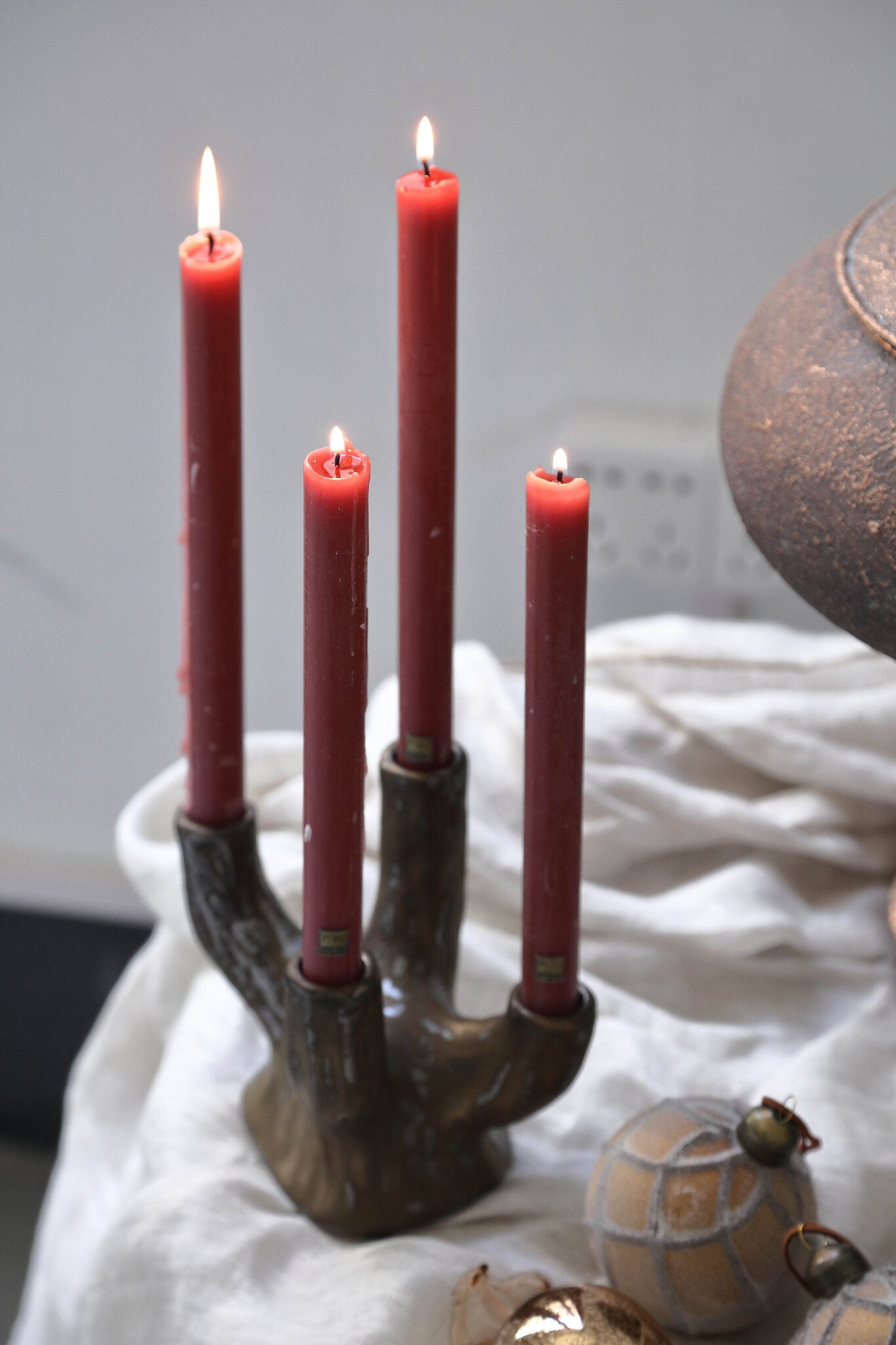 Shivas Bronzen Keramische Kandelaar 4-armig Set van 4 15x18.5x14 cm