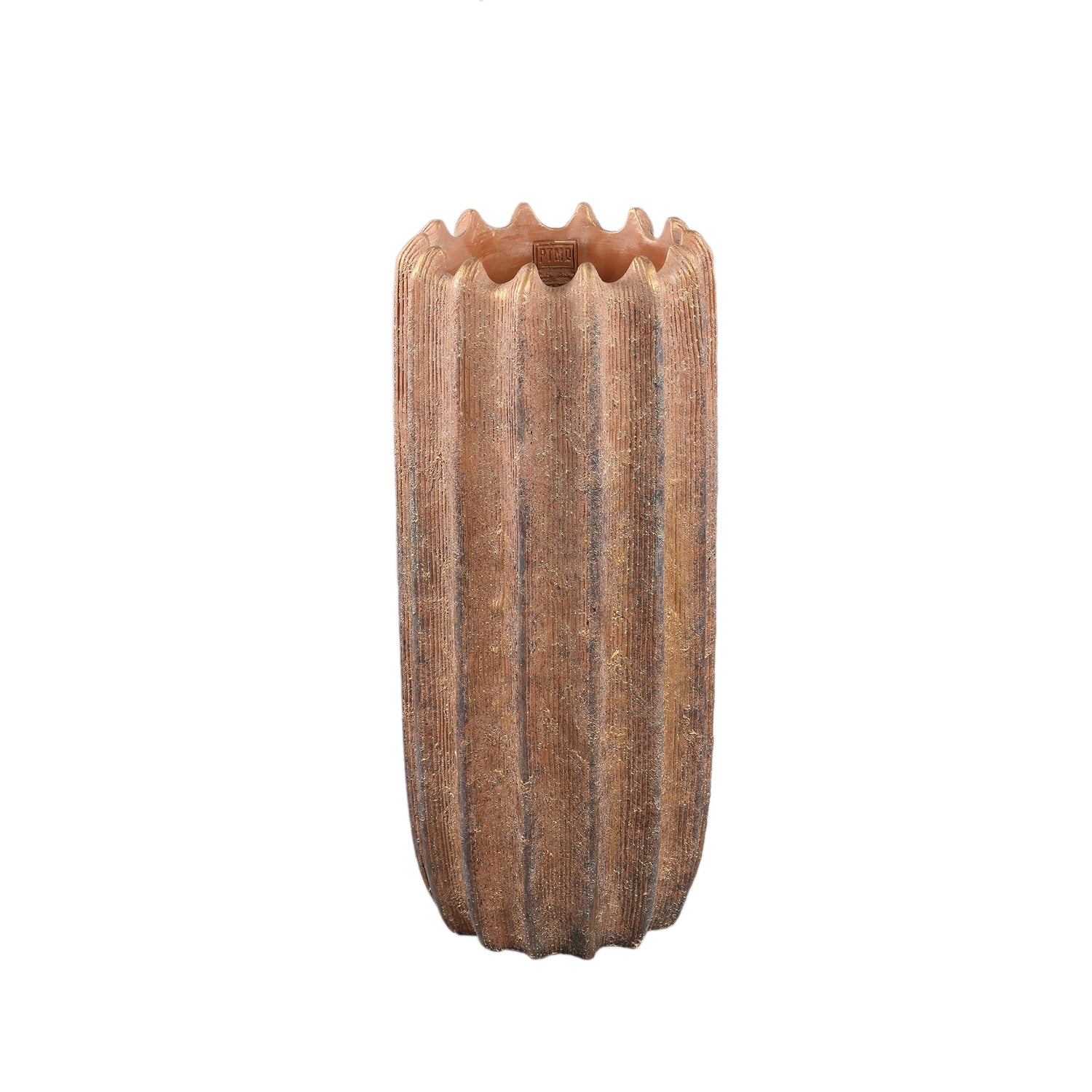 Brigett Koperen Cement Pot Geribbed Rond Hoog M 50x22x22 cm