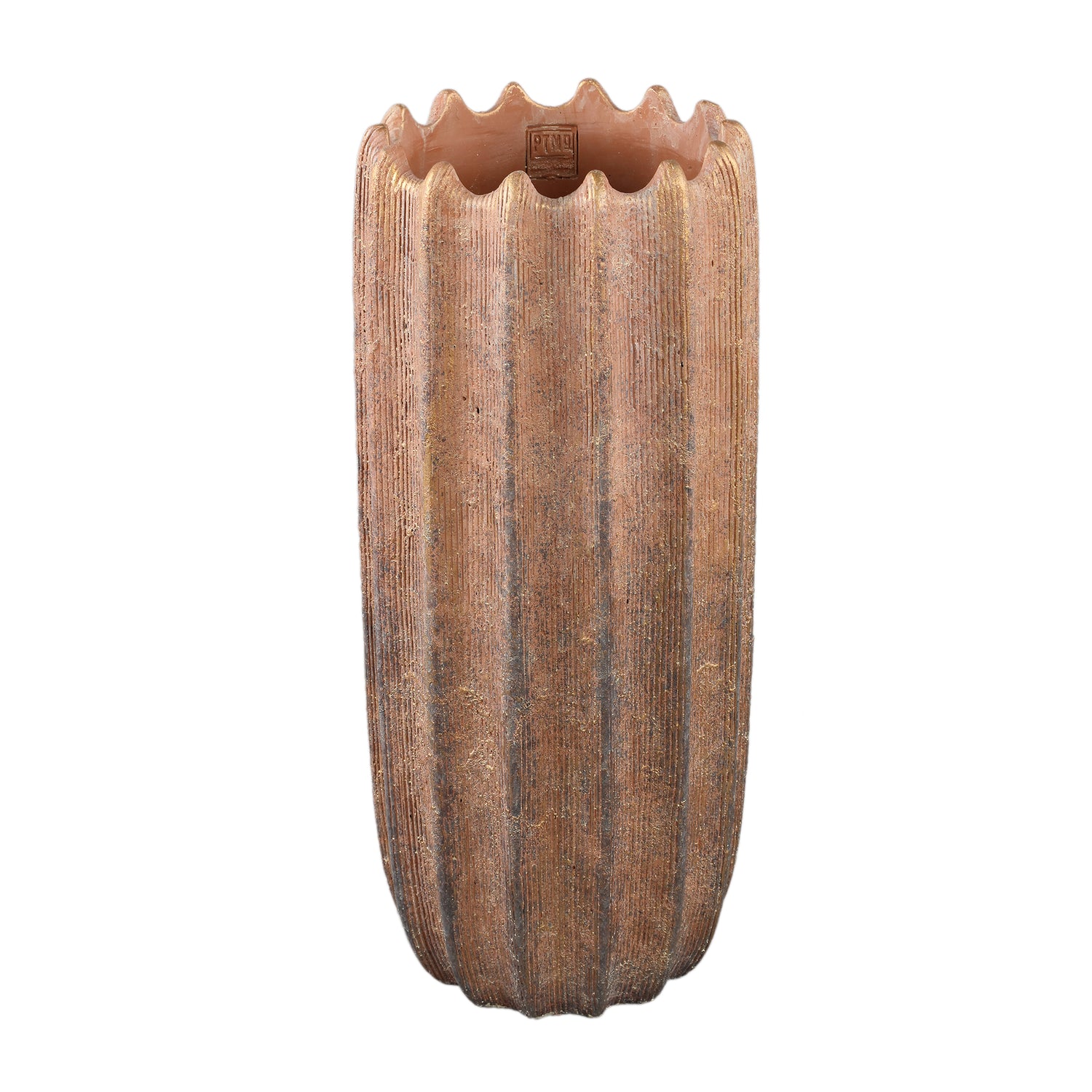 Brigett Koperen Cement Pot Geribfeld Rond Hoog L 55x24x24 cm