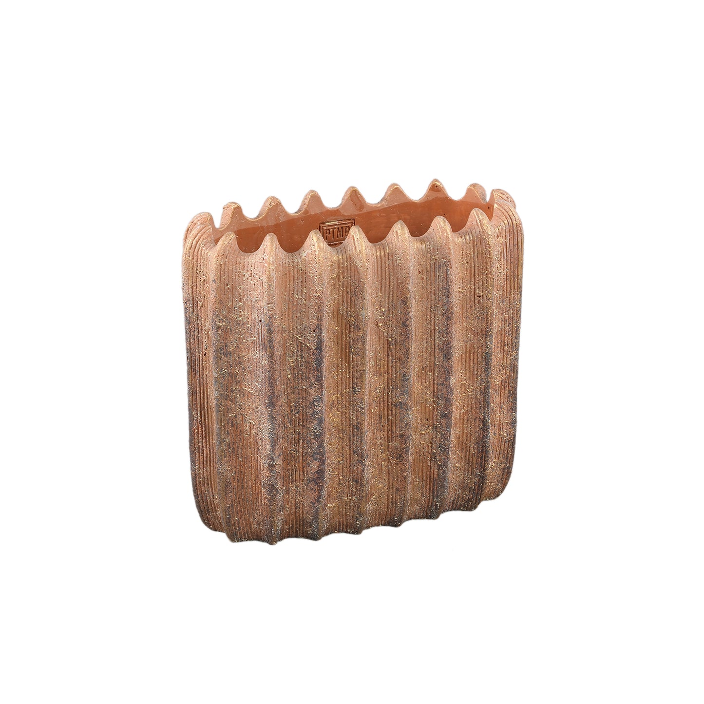 Brigett Koperen Cement Pot Geribd Ovaal M – Set van 2 - 2 Sets 28x30x15 cm