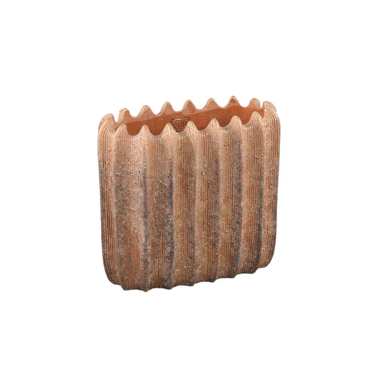 Brigett Koperen Cement Pot Geribd Ovaal M – Set van 2 - 2 Sets 28x30x15 cm