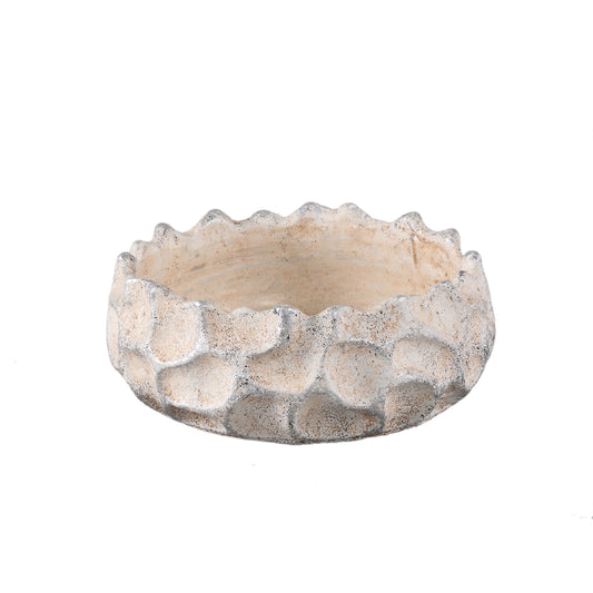 Nima Cream Cement Pot Dent Pattern Round Low L