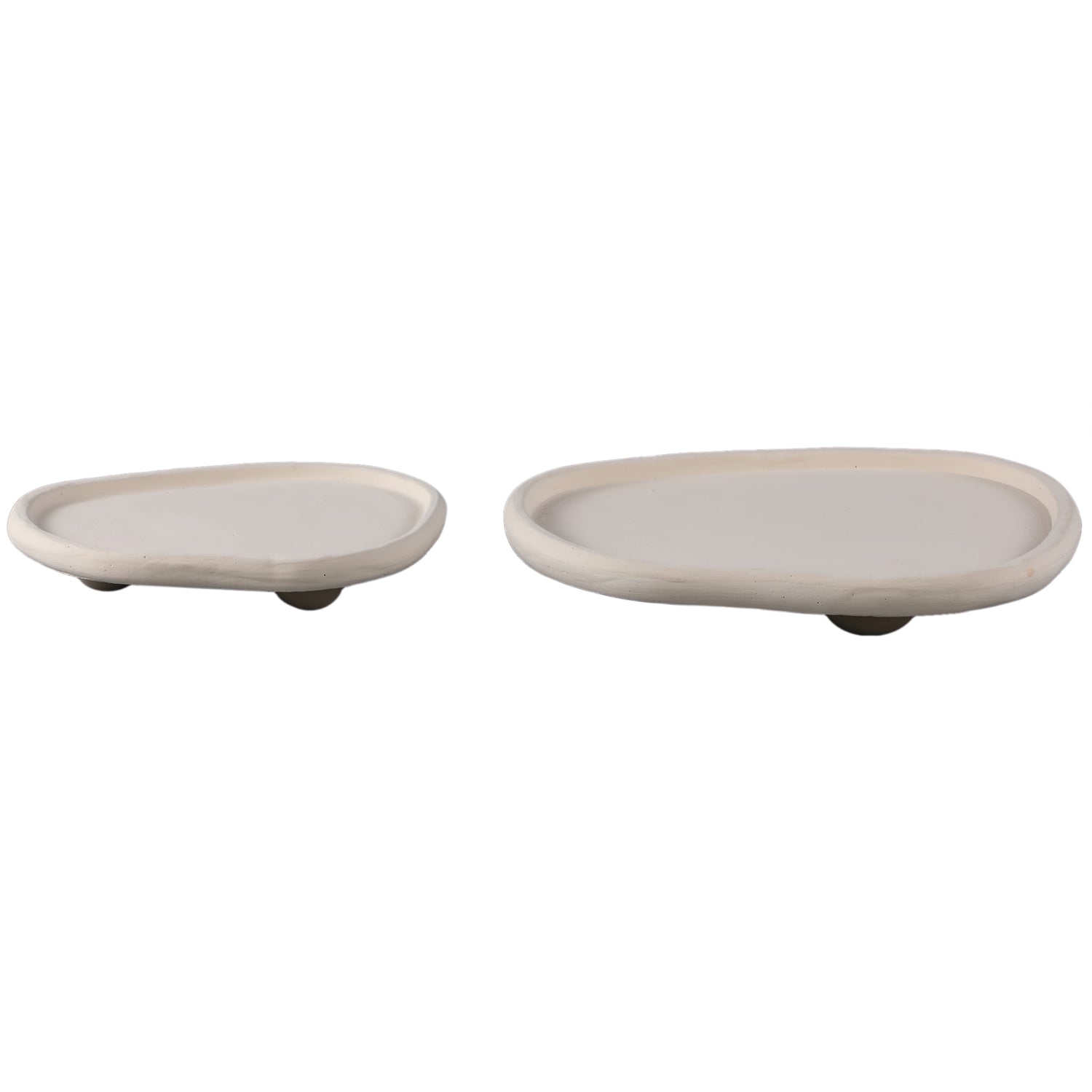 Tammy Crème Cement Organische Schaal Op Voet L - Set Van 2 - 2 Sets 7x39x34 cm