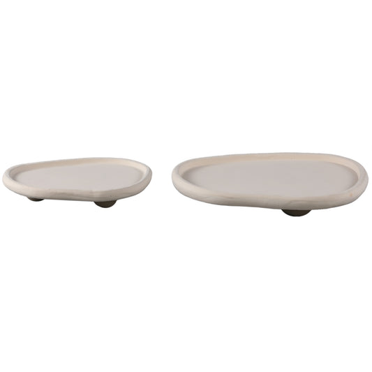 Tammy Crème Cement Organische Schaal Op Voet L - Set Van 2 - 2 Sets 7x39x34 cm