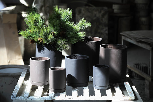 Vik Purple Dark Cement Cylinder Pot Round Matt L