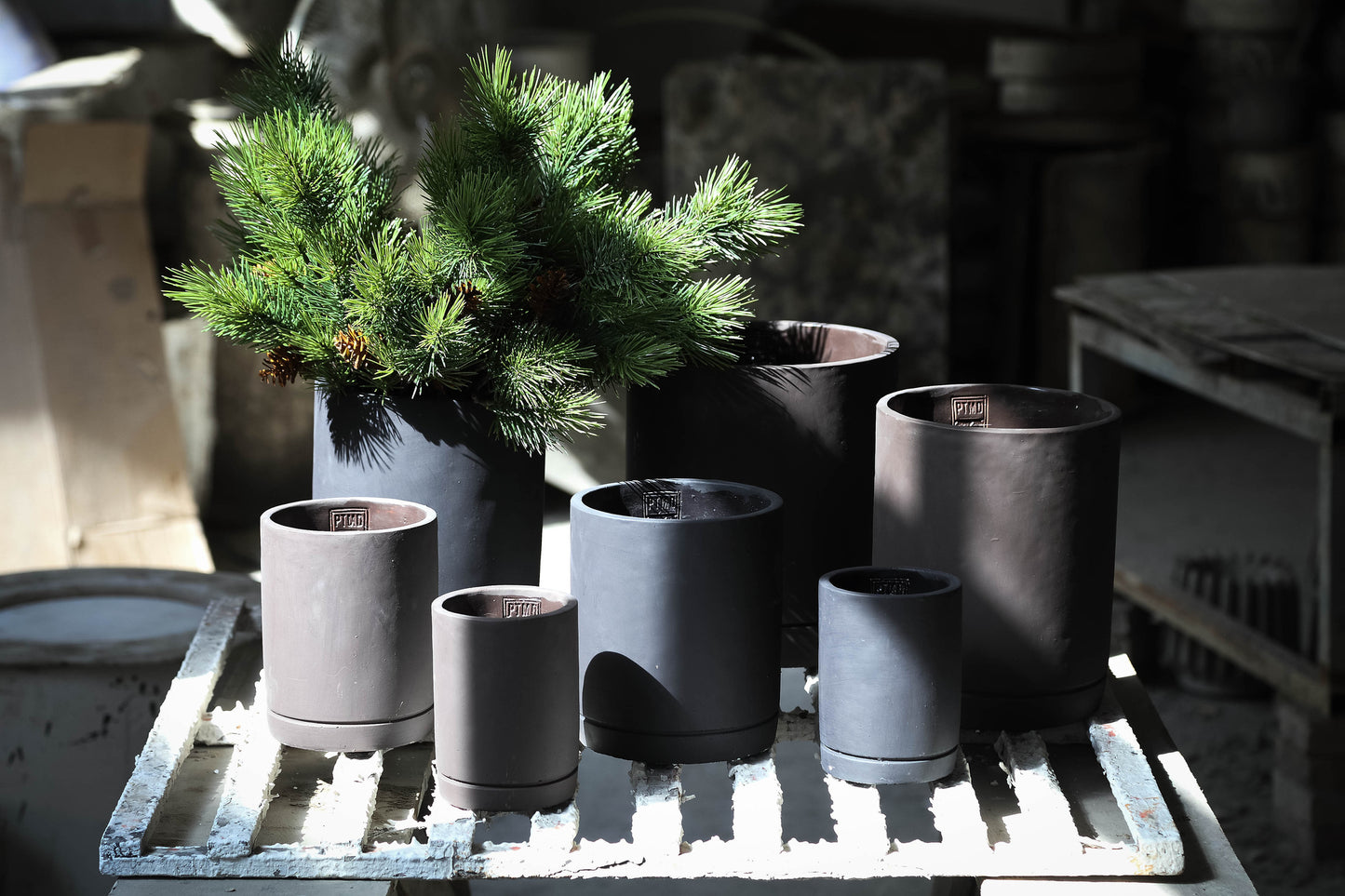 Vik Purple Dark Cement Cylinder Pot Round Matt XL