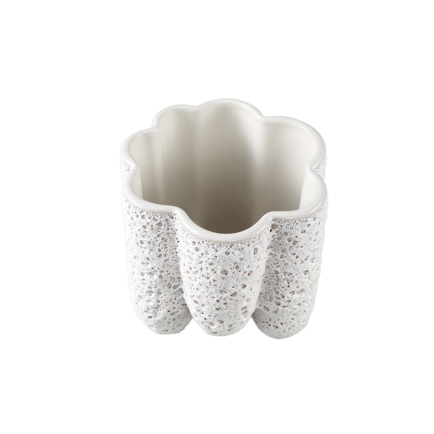 Batika Witte Keramische Pot Dik Geribd L – Set van 8 Stuks - 8 Sets 16x16.5x16.5 cm