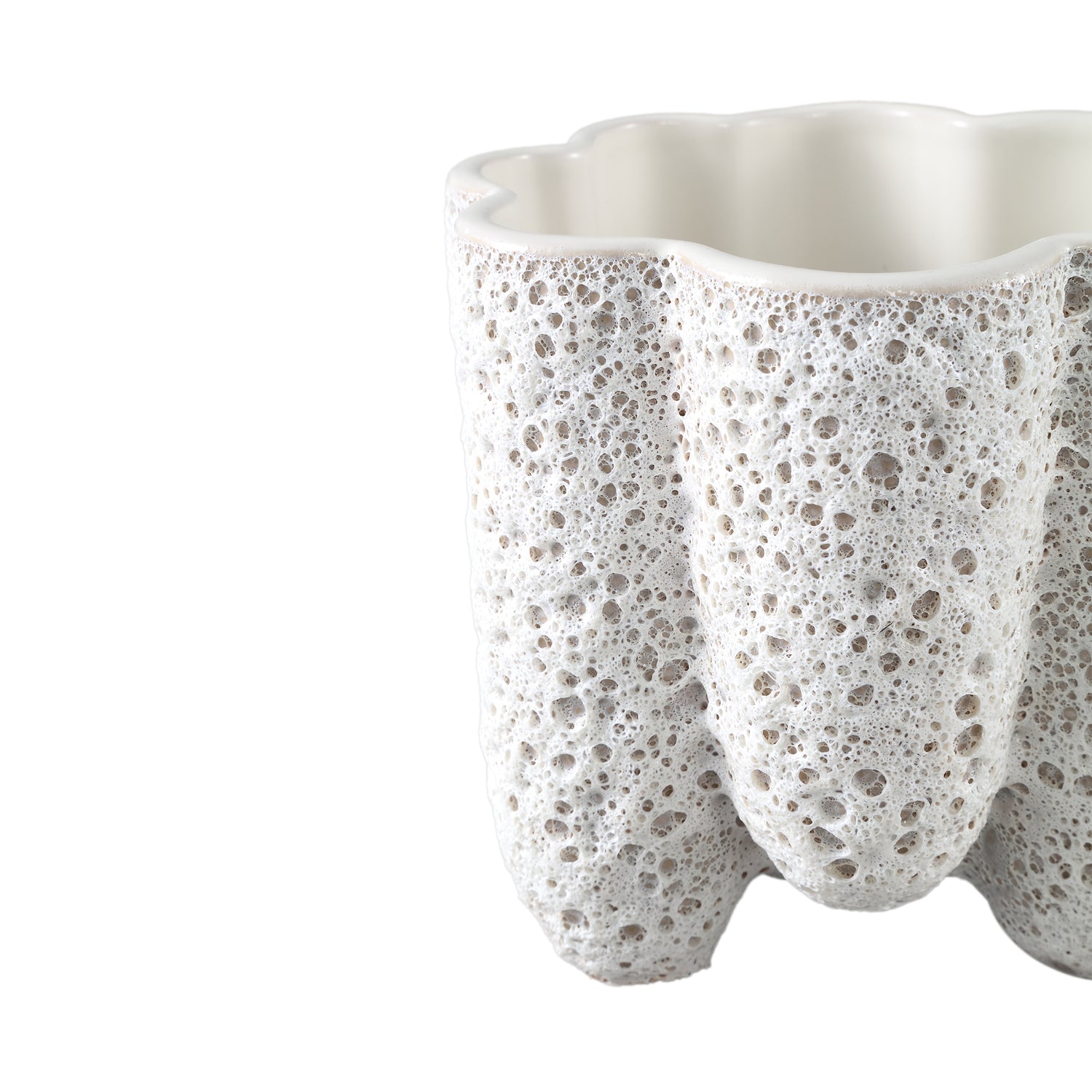 Batika Witte Keramische Pot Dik Geribd L – Set van 8 Stuks - 8 Sets 16x16.5x16.5 cm