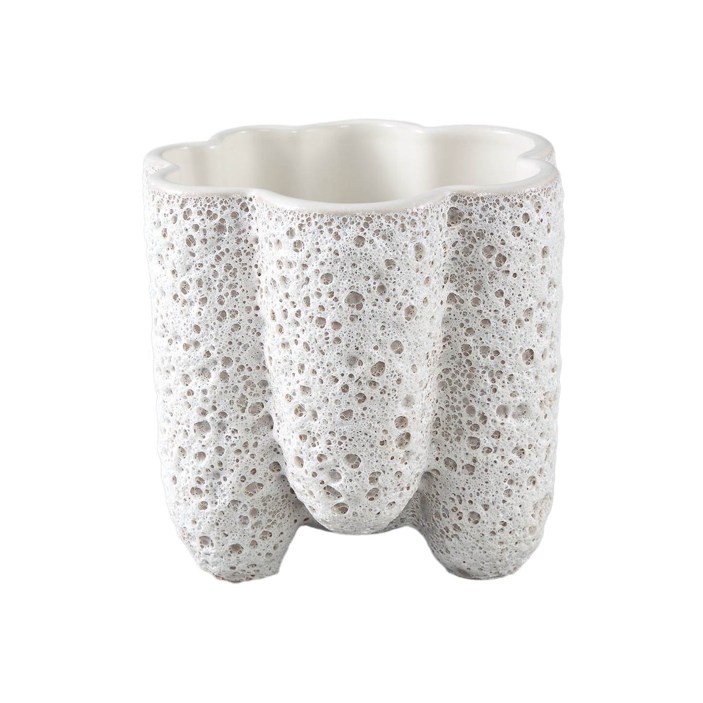 Batika Witte Keramische Pot Dik Geribd L – Set van 8 Stuks - 8 Sets 16x16.5x16.5 cm