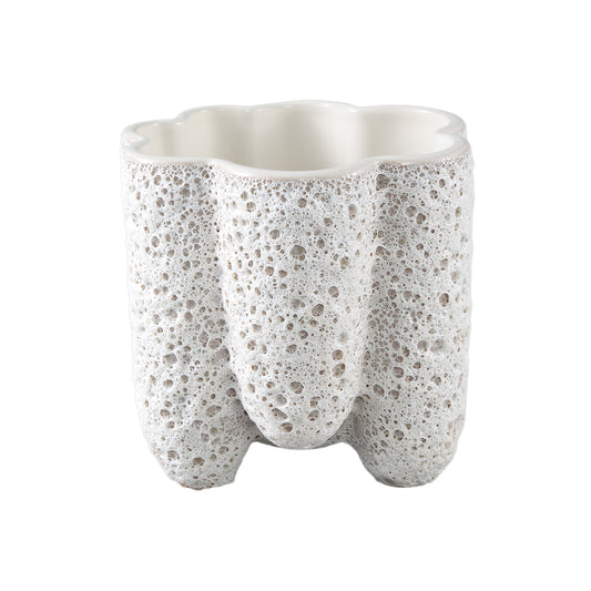 Batika Witte Keramische Pot Dik Geribd L – Set van 8 Stuks - 8 Sets 16x16.5x16.5 cm