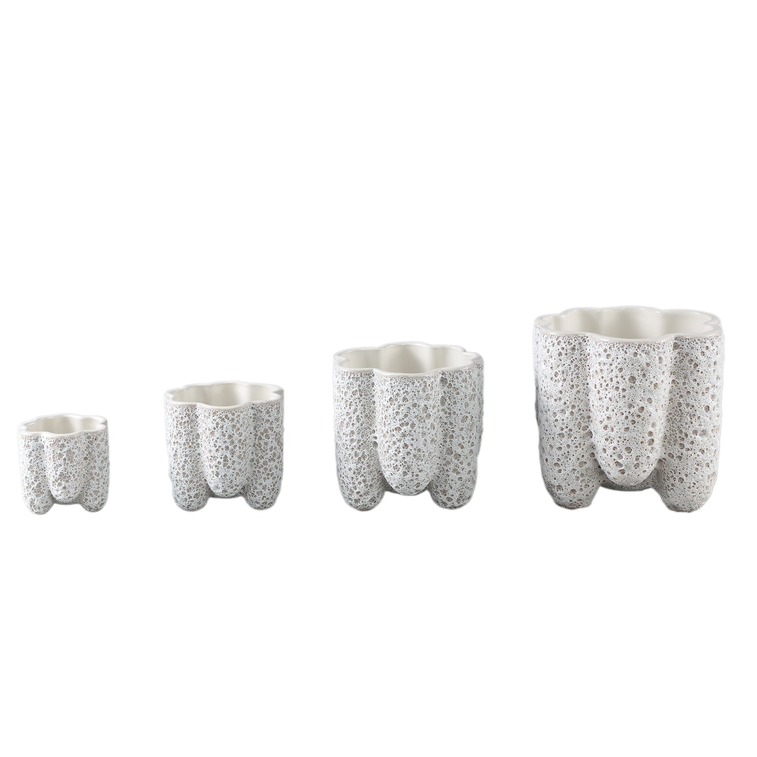 Batika Witte Keramische Pot Dik Geribd Set van 12 Stuks 10x11x11 cm