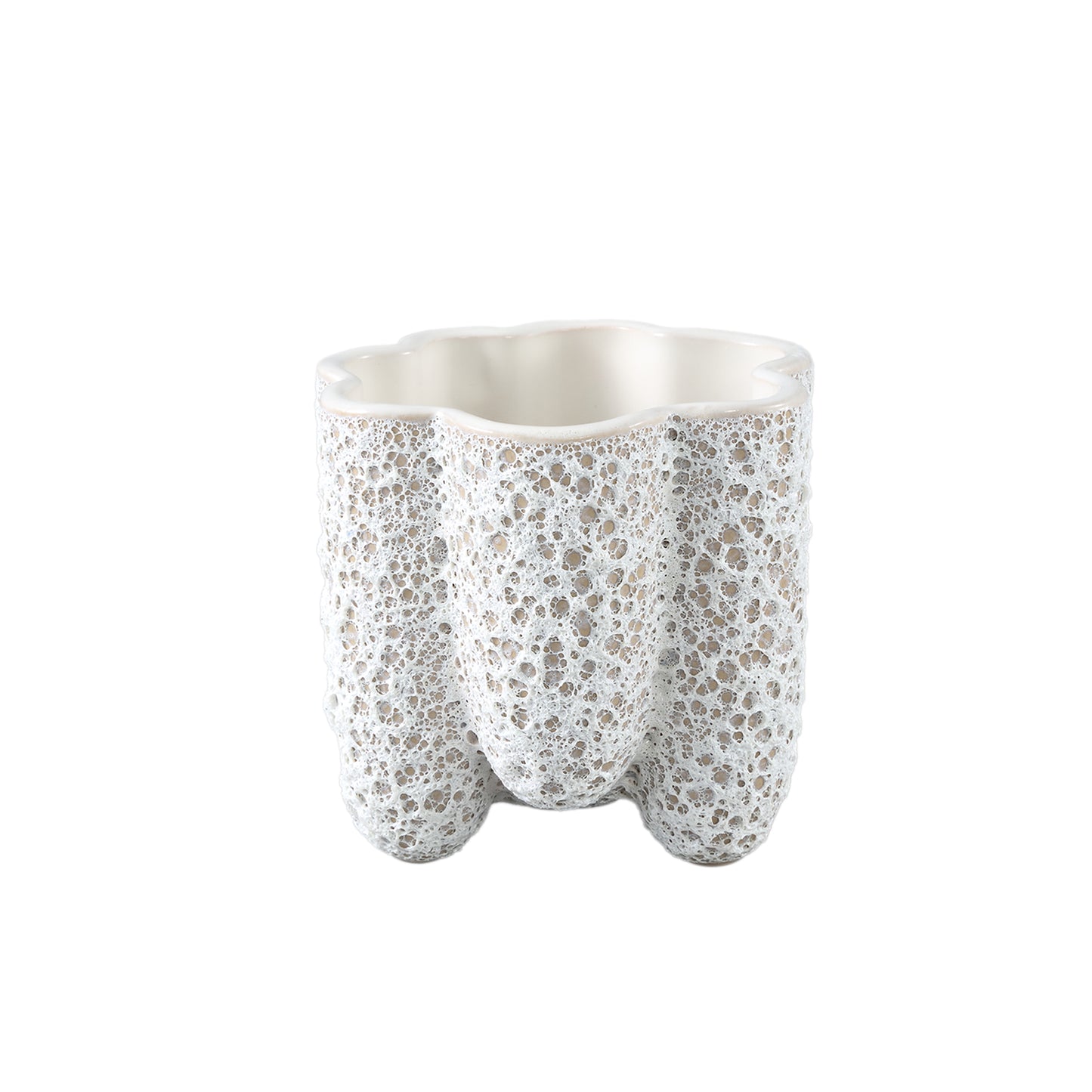 Batika Witte Keramische Pot Dik Geribd Set van 12 Stuks - 12 Sets 10x11x11 cm