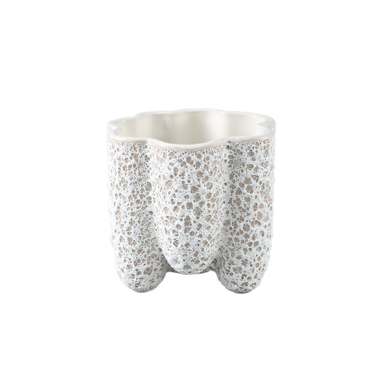 Batika Witte Keramische Pot Dik Geribd Set van 12 Stuks - 12 Sets 10x11x11 cm