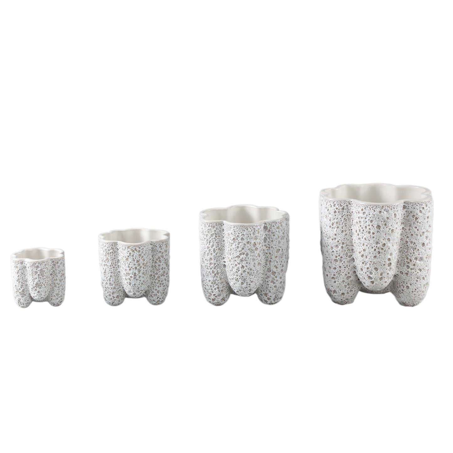 Batika Witte Keramische Pot Geribbd Set van 12 Stuks XS 7.5x8x8 cm