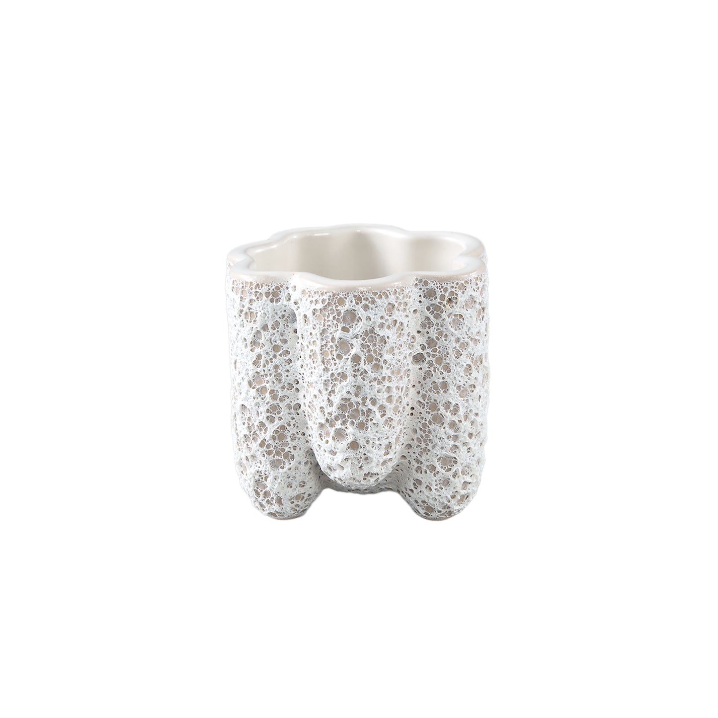 Batika Witte Keramische Pot Geribbd Set van 12 Stuks XS - 12 Sets 7.5x8x8 cm