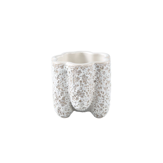 Batika Witte Keramische Pot Geribbd Set van 12 Stuks XS - 12 Sets 7.5x8x8 cm