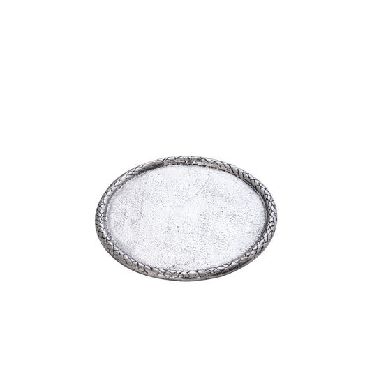 Fahdi Zilver Gegoten Aluminium Ronde Schaal met Ornamentale Rand Set van 4 - 4 Sets 2.5x25x25 cm