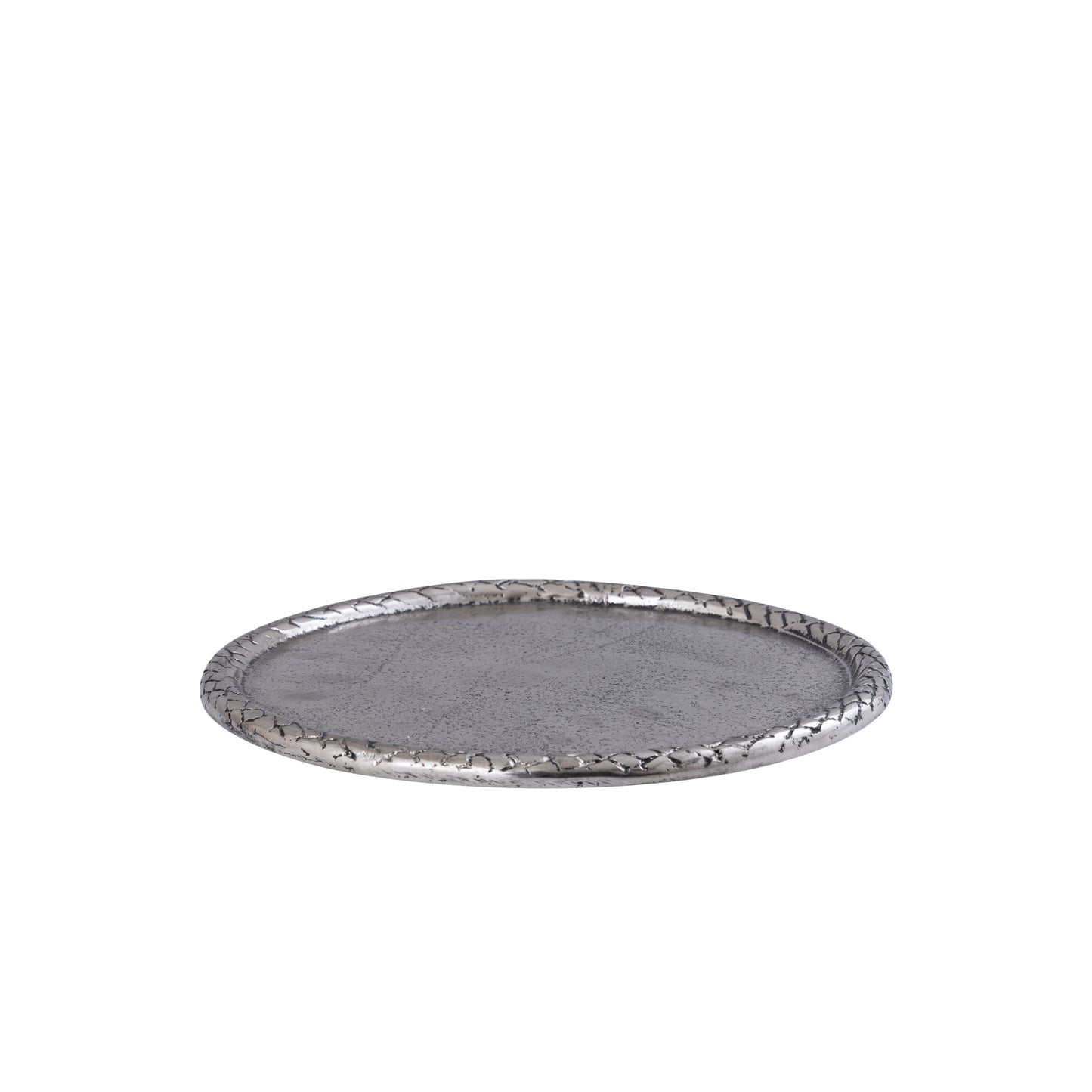 Fahdi Zilver Gegoten Aluminium Ronde Schaal met Ornamentale Rand Set van 4 - 4 Sets 2.5x25x25 cm