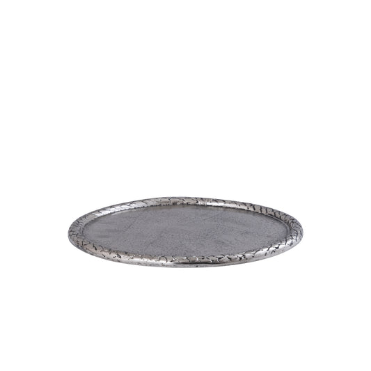Fahdi Zilver Gegoten Aluminium Ronde Schaal met Ornamentale Rand Set van 4 - 4 Sets 2.5x25x25 cm