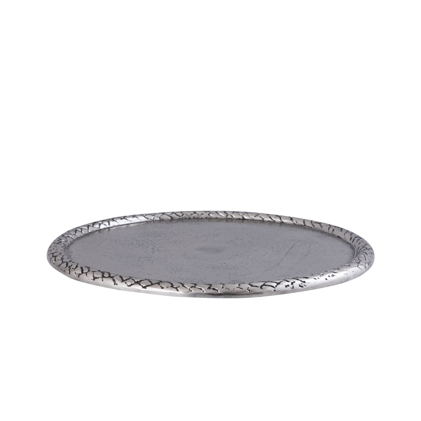 Fahdi Zilveren Aluminium Schaal Rond met Carving Border M – Set van 2 - 2 Sets 2.5x30x30 cm
