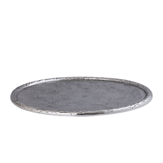Fahdi Zilveren Gegoten Aluminium Ronde Schaal met Fijne Rand Set van 2 - 2 Sets 2.5x36x36 cm