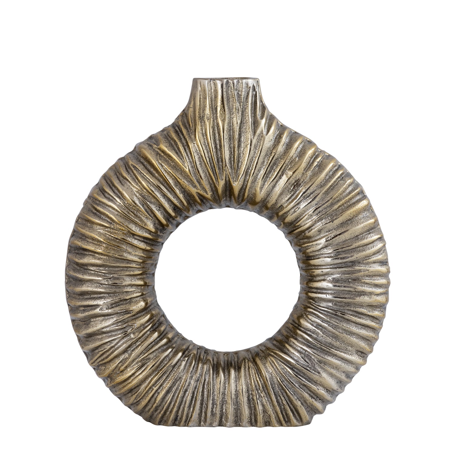 Jiss Gouden Aluminium Open Vaas Rond L 26x26x6.5 cm