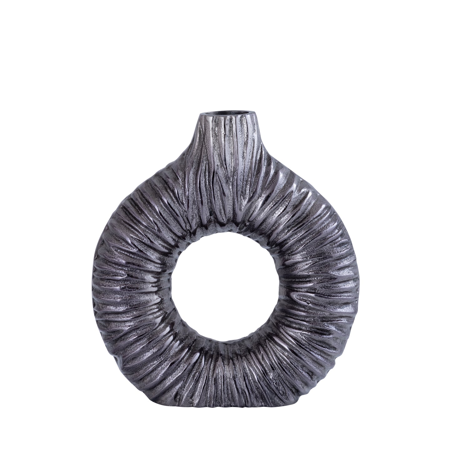 Jiss Zilverkleurige Aluminium Open Vaas Rond S 20x20x6.5 cm