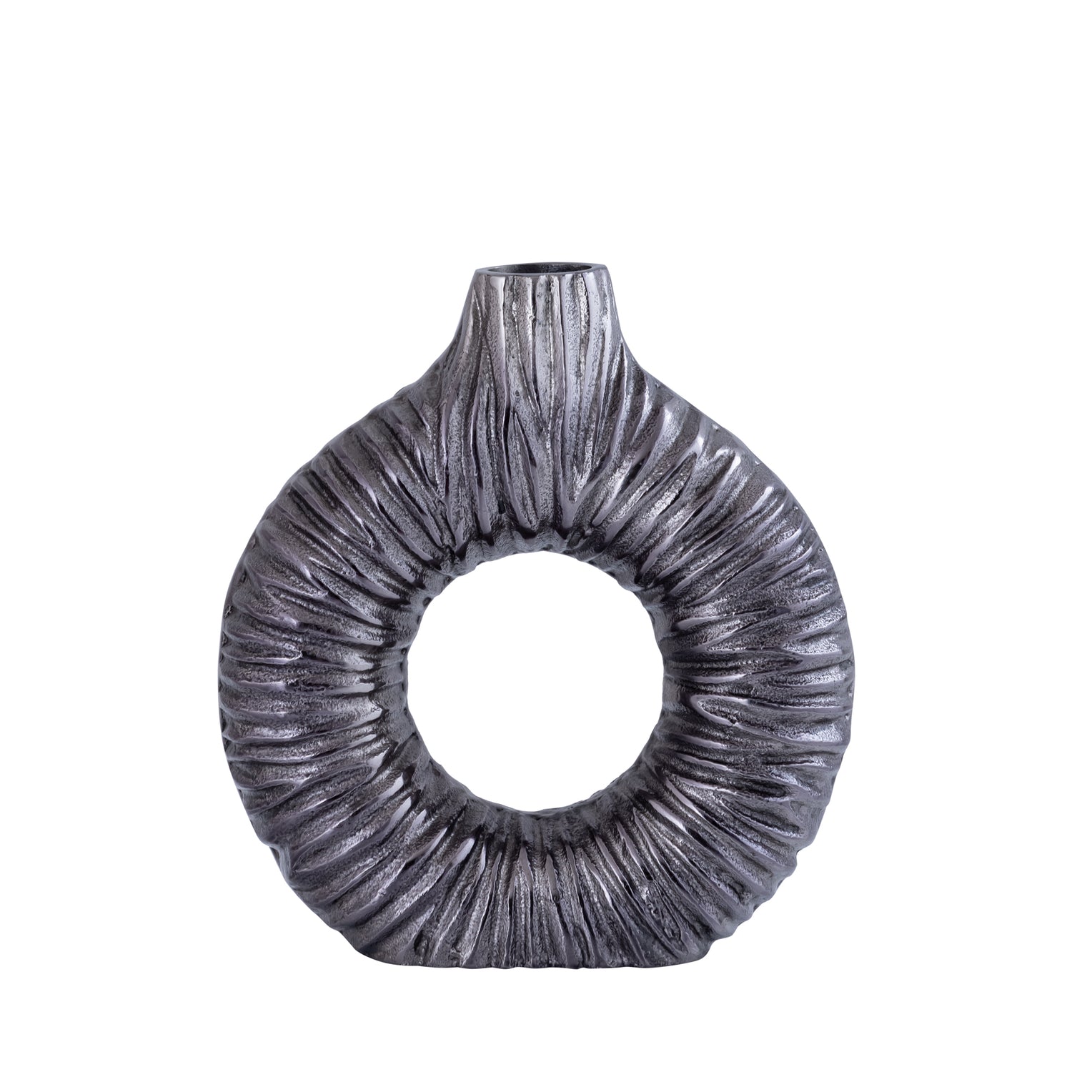 Jiss Zilverkleurige Aluminium Open Vaas Rond S 20x20x6.5 cm