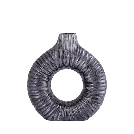 Jiss Zilverkleurige Aluminium Open Vaas Rond S 20x20x6.5 cm