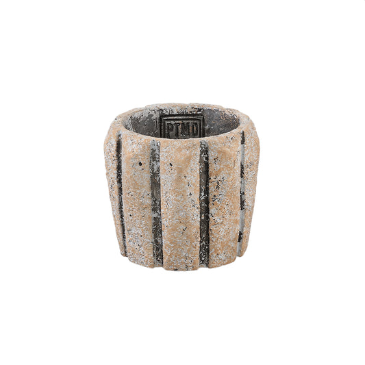 Imani Taupe Cement Pot Rond Met Lijnen Set Van 12 Stuks XS - 12 Sets 8x9x9 cm