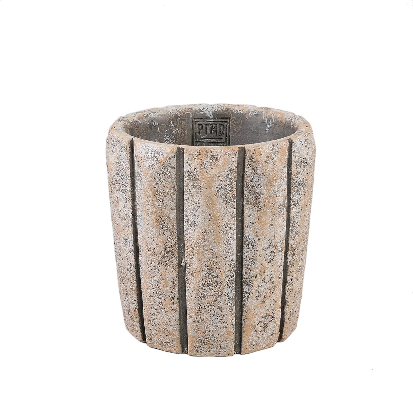 Imani Taupe Cement Pot Rond Met Lijnen L Set Van 8 Stuks - 8 Sets 17x17x17 cm