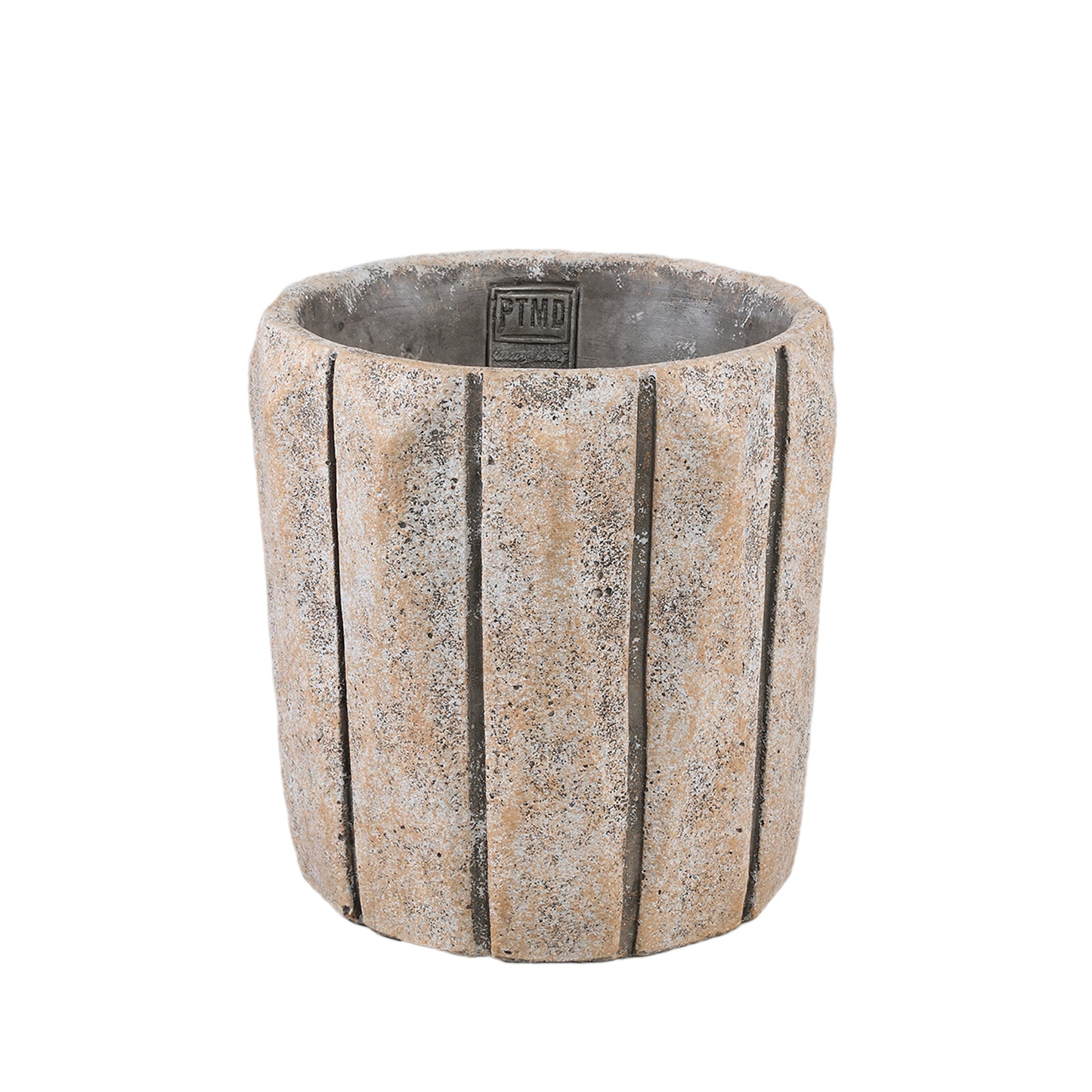 Imani Taupe Cement Pot Rond Met Lijnen XL Set Van 4 Stuks - 4 Sets 20x20x20 cm