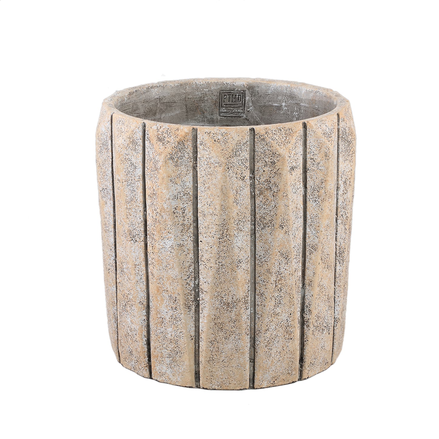 Imani Taupe Cement Pot Rond Met Lijnen Groot S 30x30x30 cm