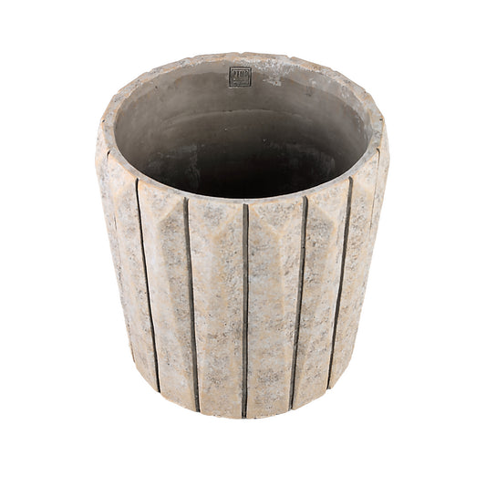 Imani Taupe Cement Pot Rond Met Lijnen Groot L 40x40x40 cm