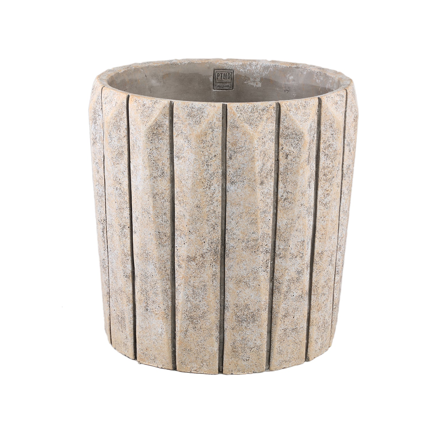Imani Taupe Cement Pot Rond Met Lijnen Groot L 40x40x40 cm