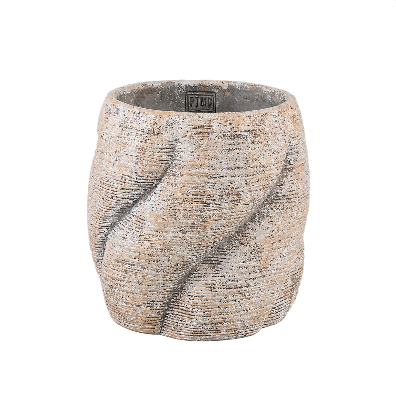 Evanthia Taupe Cement Pot Swirl Round Set van 4 Stuks - 4 Sets 22x22x22 cm