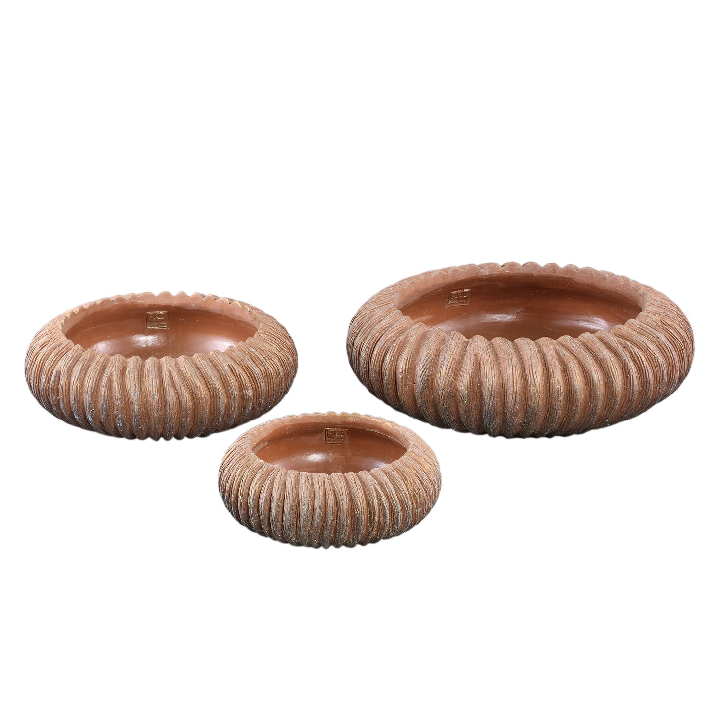 Revil Copper Cement Pot Round With Stripes Low M