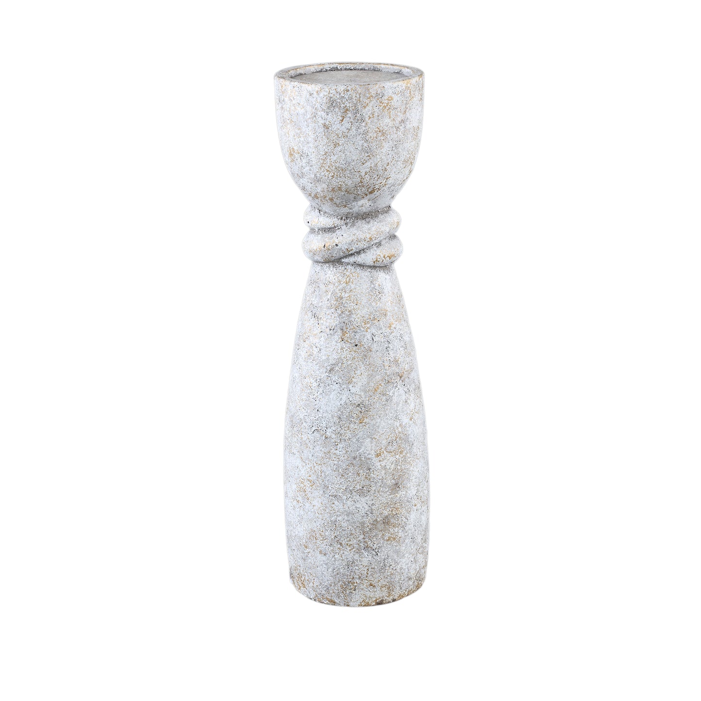 Ornan Grijze Cement Kandelaar Rond Detail L - Set van 2 - 2 Sets 50x14x14 cm