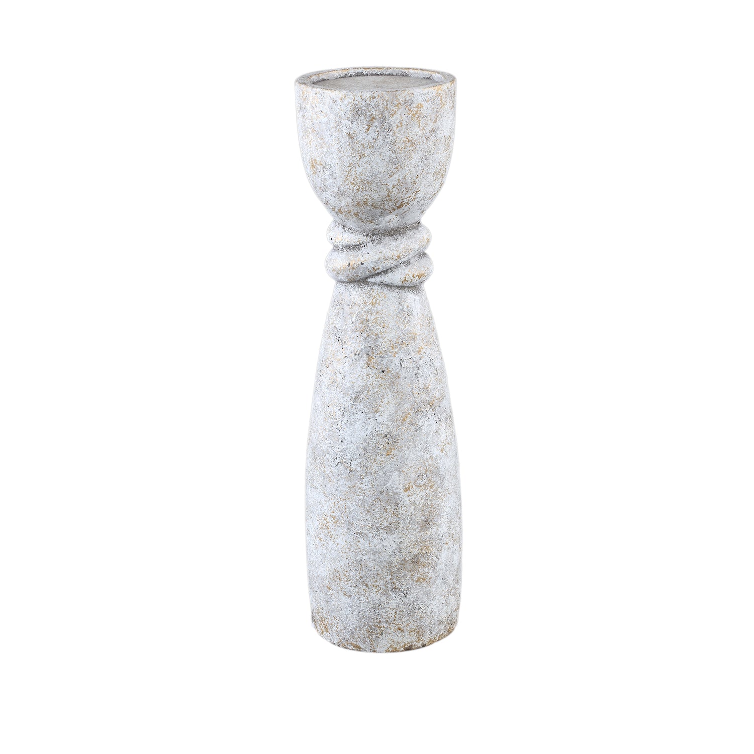 Ornan Grijze Cement Kandelaar Rond Detail L - Set van 2 - 2 Sets 50x14x14 cm
